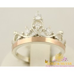 Серебряное кольцо корона с пластиной золота 037510